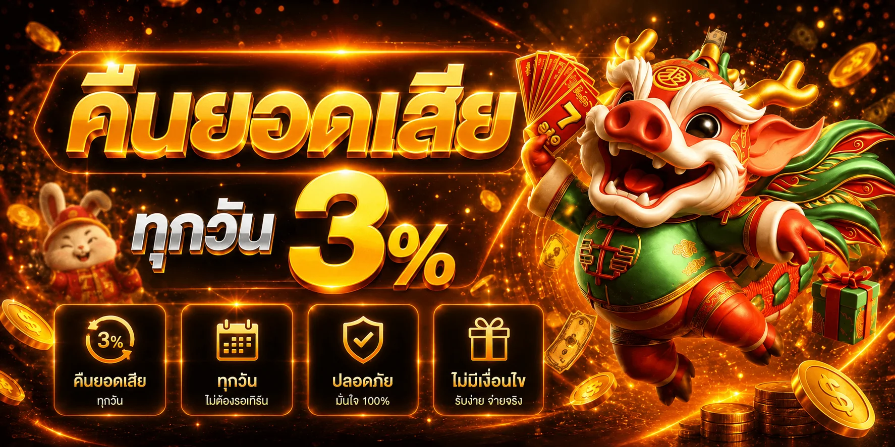 แบนเนอร์คืนยอดเสีย BSWIN777 พร้อมมาสคอตมังกร